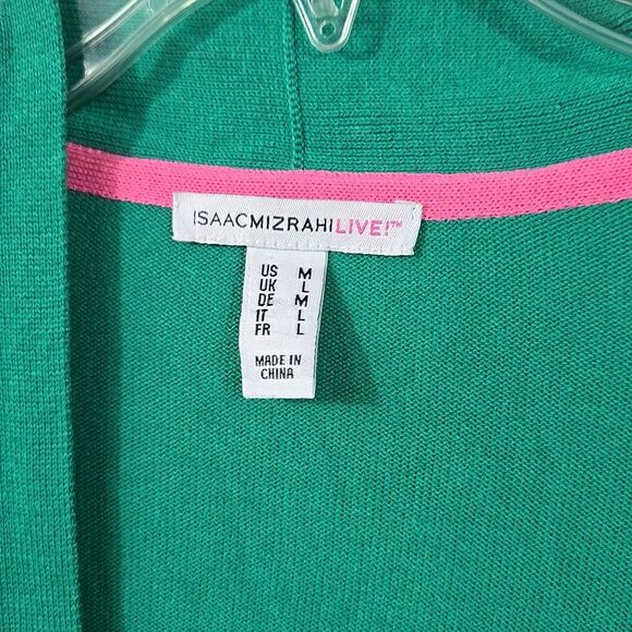 Isaac Mizrahi Live! Green Cardigan Sweater QVC Spring Short Sleeve Pockets Work - Picture 3 of 10